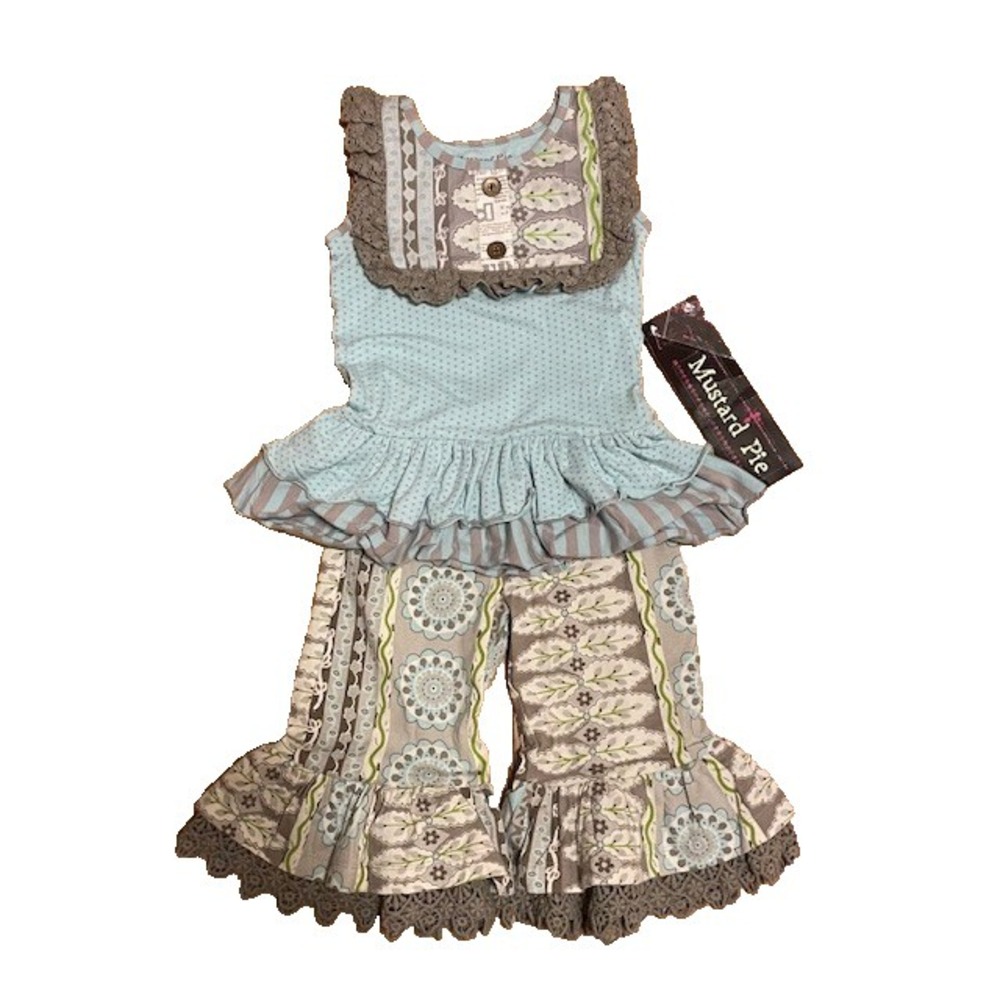 MUSTARD PIE NWT Boutique 2pc COLETTE Set Top & Ruffle Pants 12m